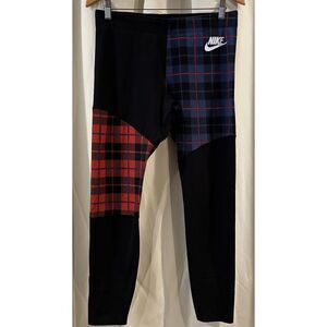 Nike Sportswear Plaid Leggings‎ In Black w/Red & Blue Plaid Women's Size Large